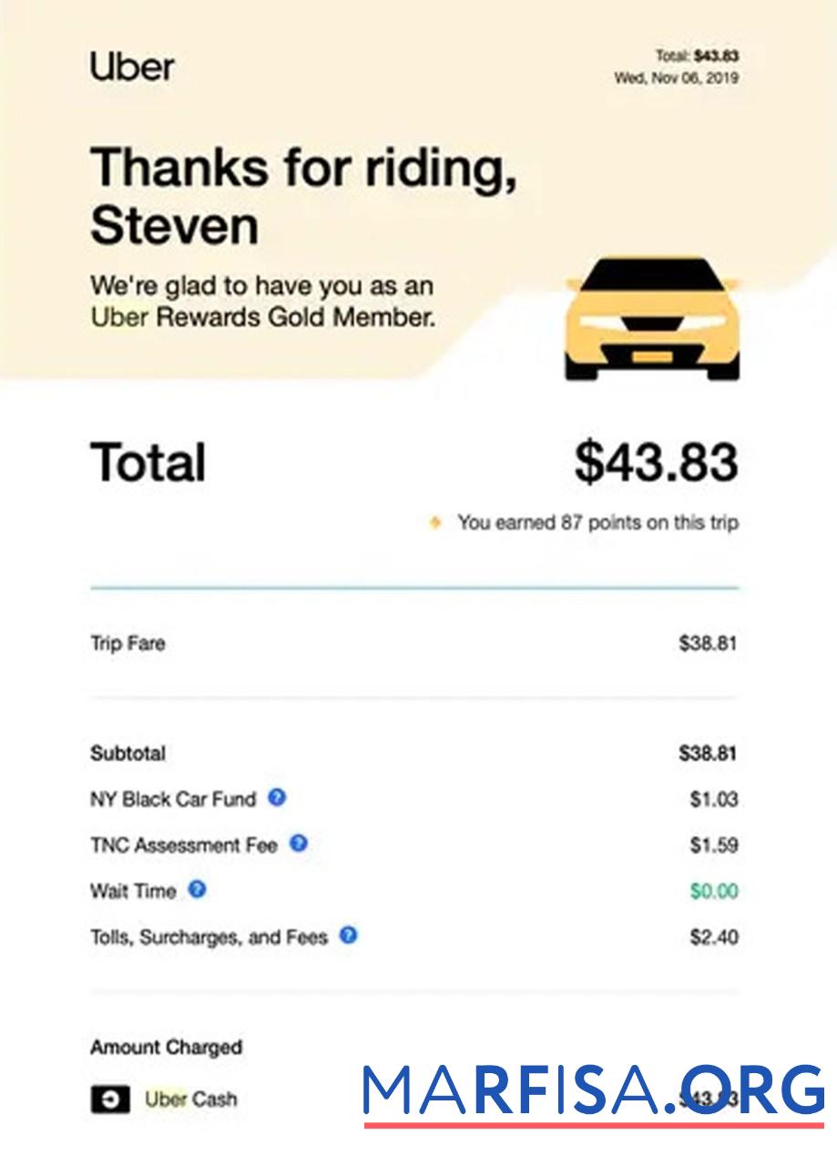 Blank Uber service payment receipt template